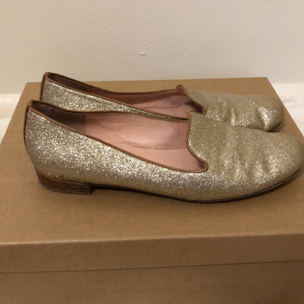 Stuart Weitzman Gold Glitter Loafer Size 7.5